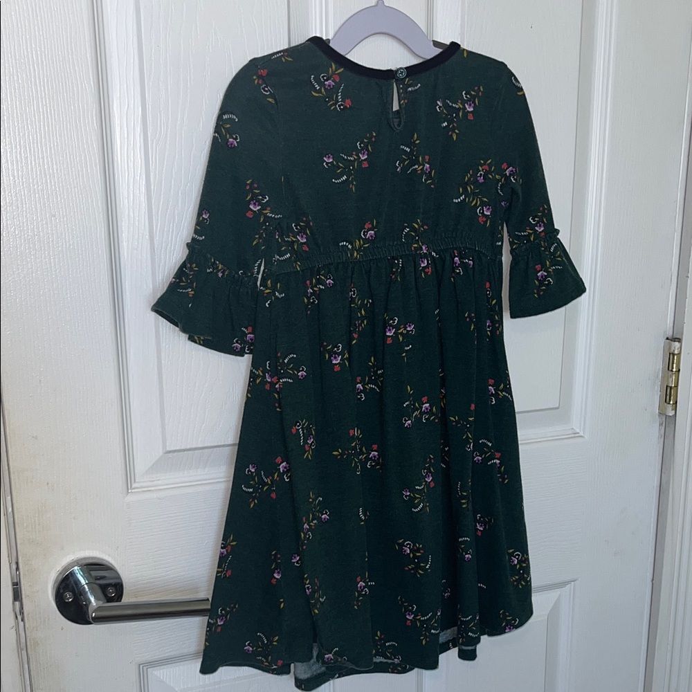Old Navy 4T Girls Floral Dress with velvet trim collar, Green, Fall, Autumn - Picture 7 of 8